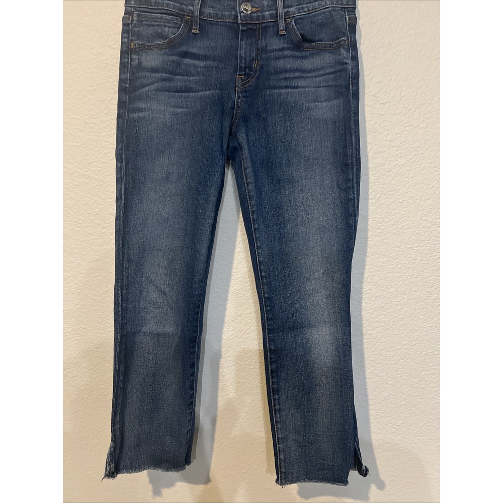 Koral Low Rise Worn Medium Wash Crop Cigarette Blue Jean 26 X 22 Raw Hem USA